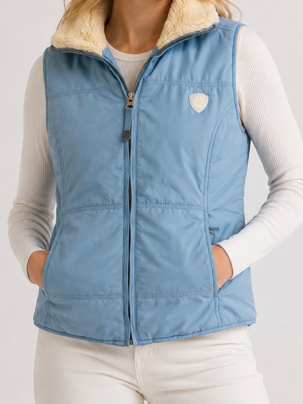 American Eagle Shelter Series Sherpa Puffer Vest Blue S Sporty Prep Gorpcore